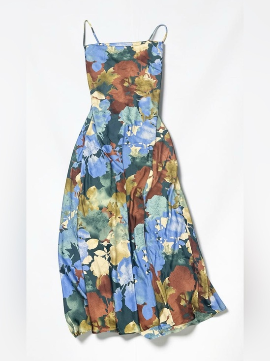 12th Tribe Dresses & Skirts - 12th Tribe Floral Satin Midi Dress Lace Up Back Wedding Guest NWT Large